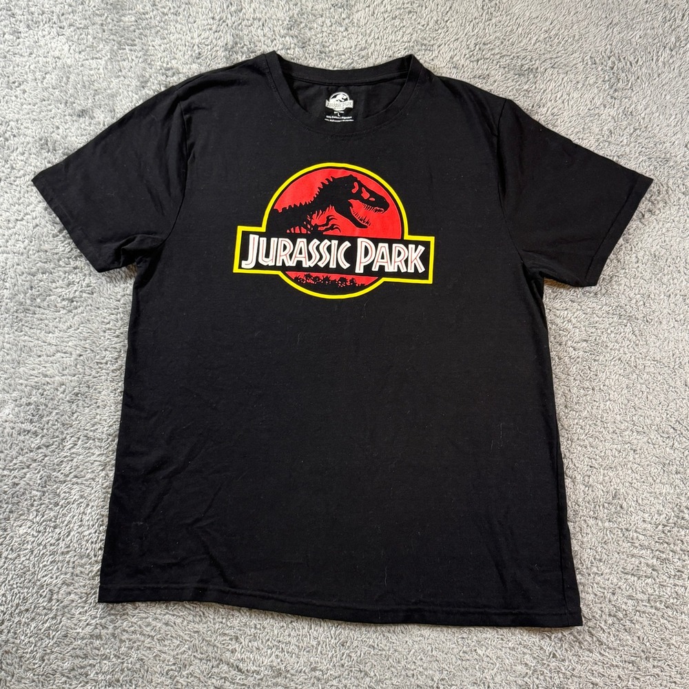 Jurassic Park Graphic T-Shirt Size L Black Short Sleeve T-Rex Logo Movie Tee